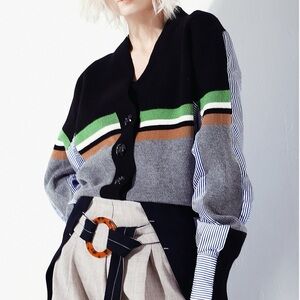 Mixed Media Sweater Cardigan Oxford Shirt